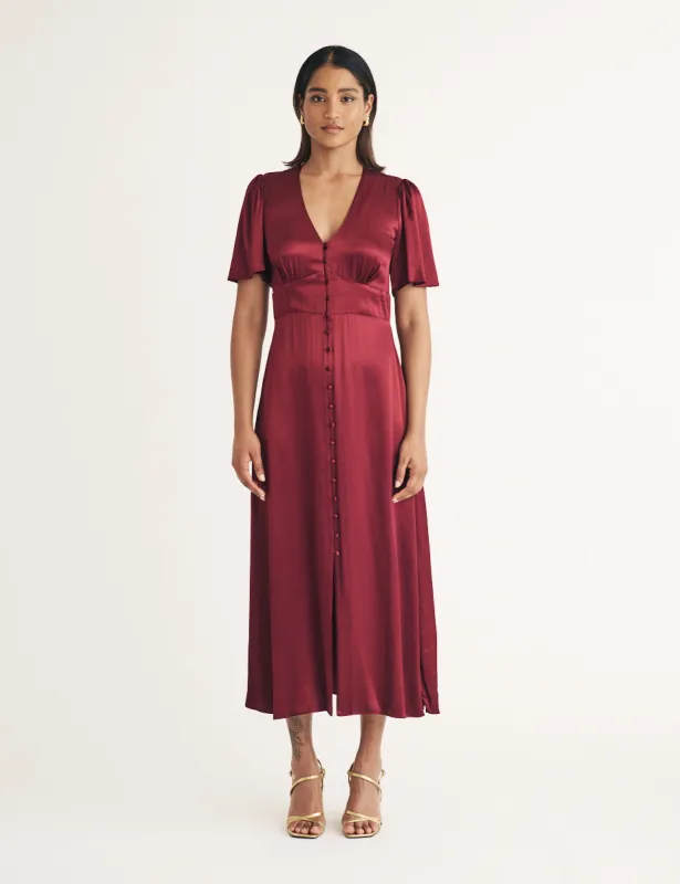 Burgundy Bridesmaid Erin Midi Dress sold by Nobody's Child