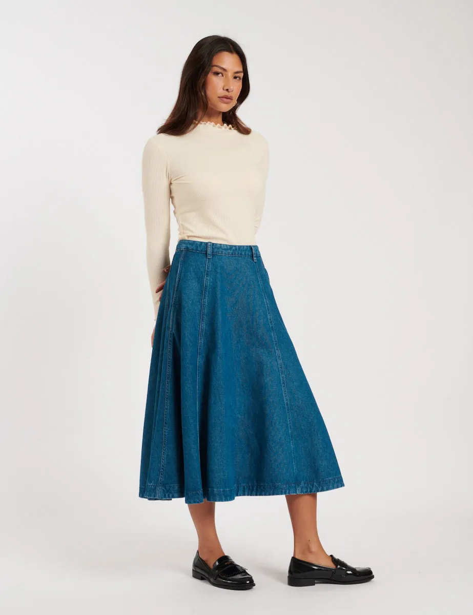 Mid Wash Denim A-line Midi Skirt sold by Nobody's Child product image thumbnail 4