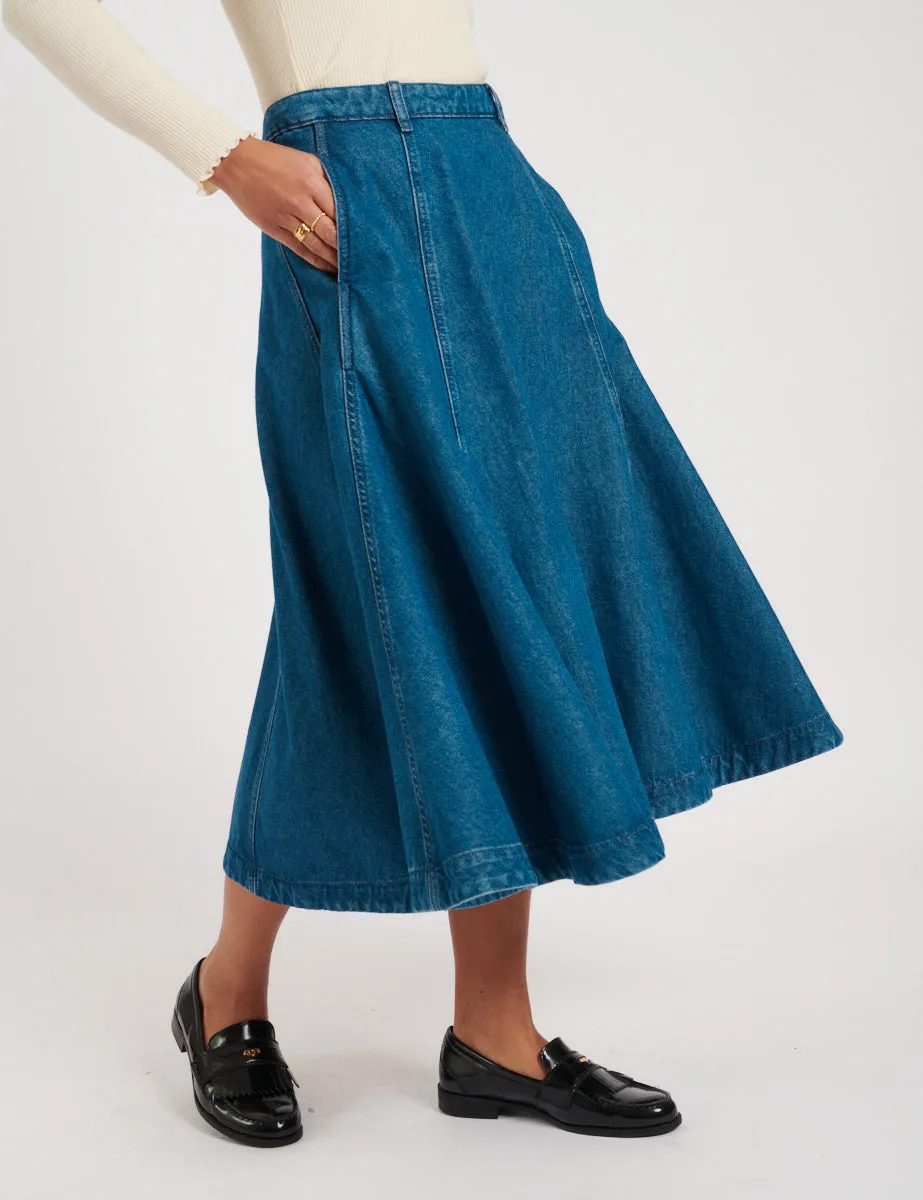 Mid Wash Denim A-line Midi Skirt sold by Nobody's Child product image thumbnail 3