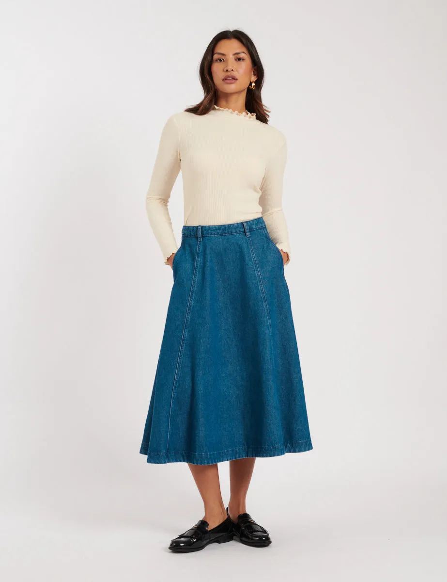 Mid Wash Denim A-line Midi Skirt sold by Nobody's Child product image thumbnail 2