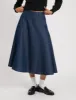 Dark Wash Denim A-line Midi Skirt sold by Nobody's Child
