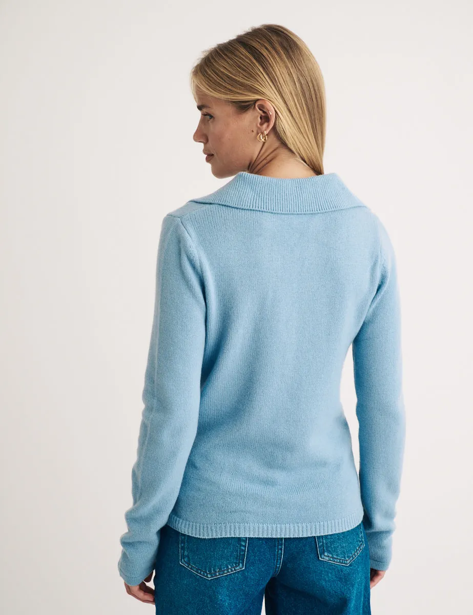 Blue Wool Open Collar Knitted Jumper sold by Nobody's Child product image thumbnail 4
