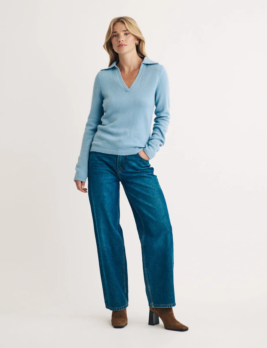 Blue Wool Open Collar Knitted Jumper sold by Nobody's Child product image thumbnail 3