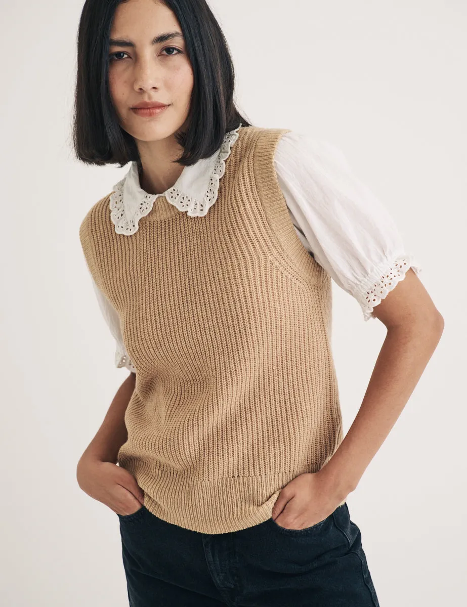 Beige Crew Neck Ribbed Vest sold by Nobody's Child product image thumbnail 2