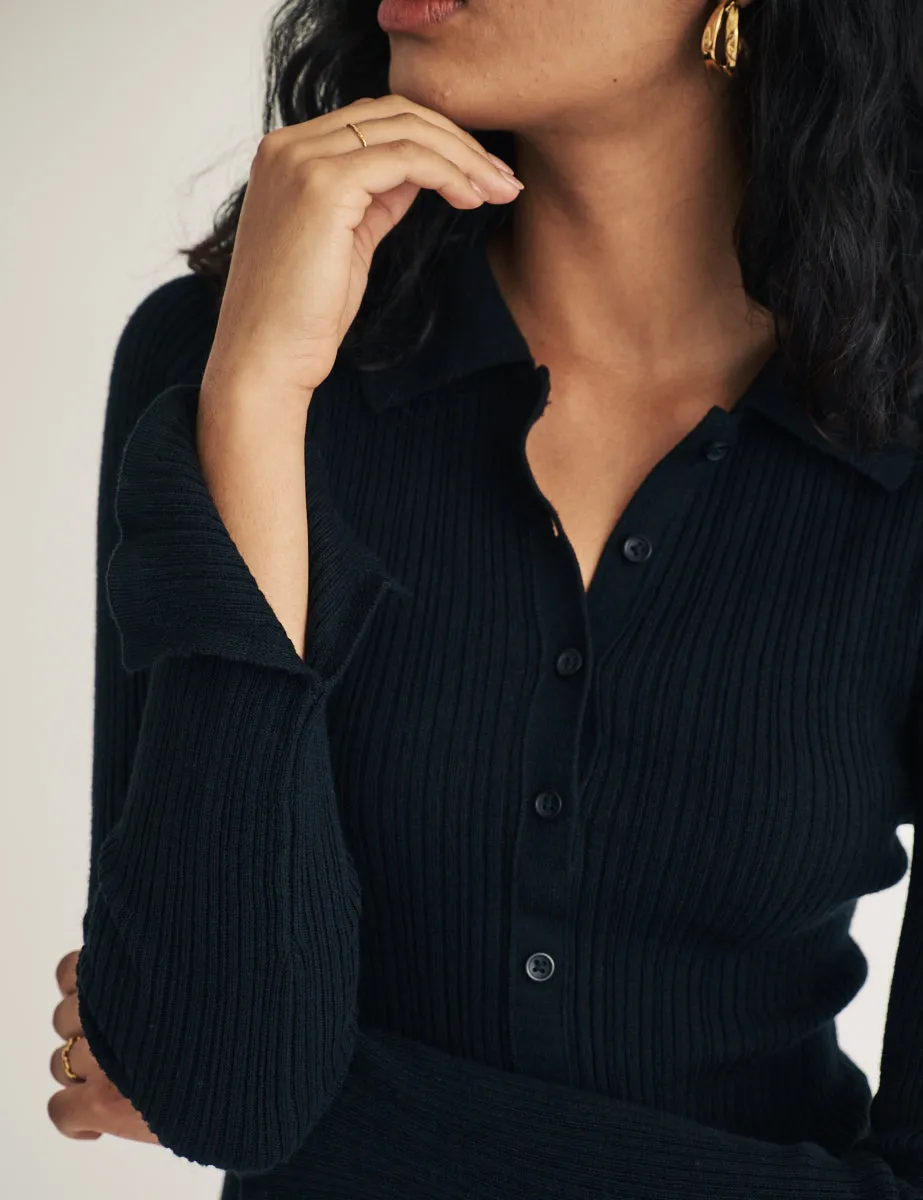 Black Ribbed Wool Blend Cardigan sold by Nobody's Child product image thumbnail 2