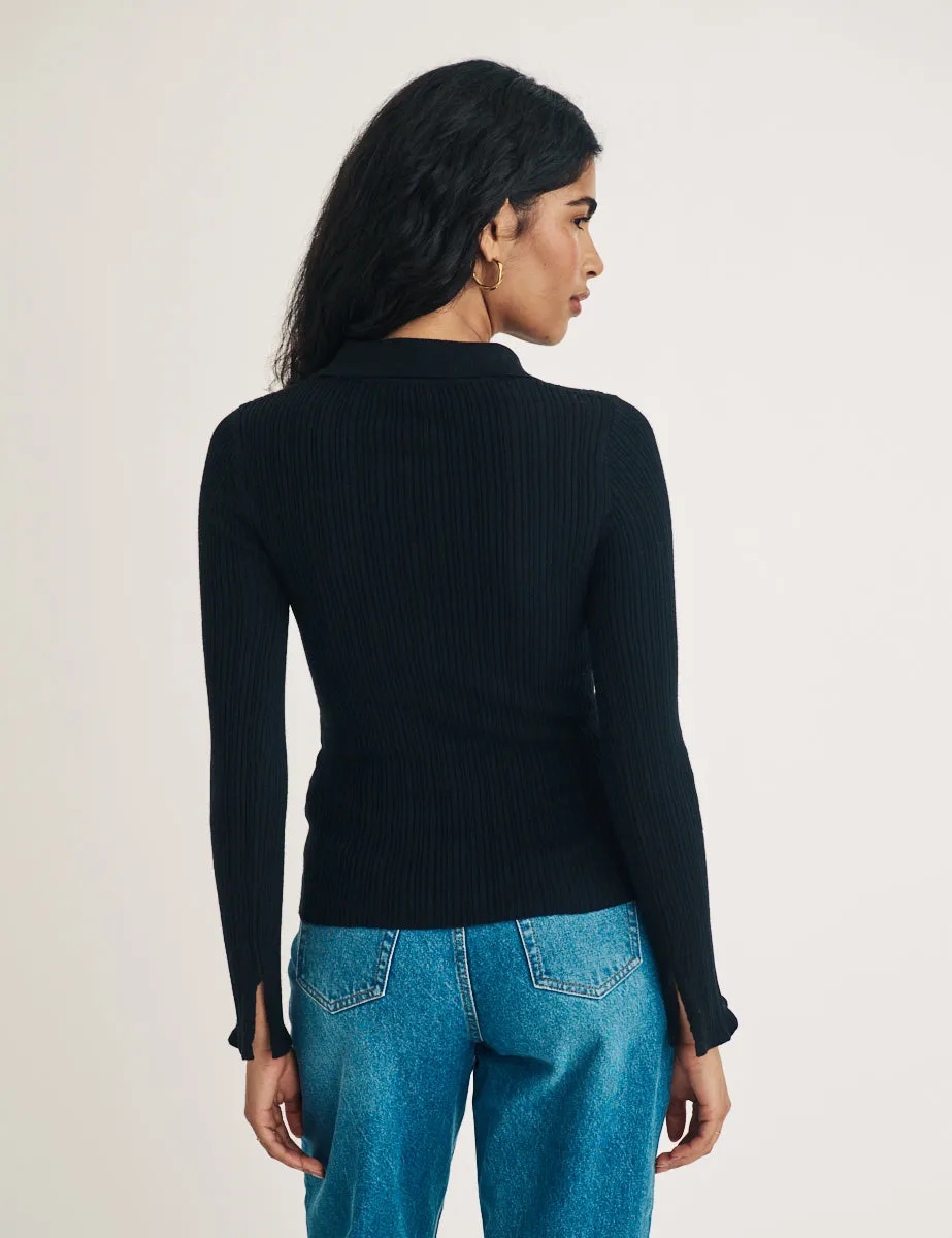 Black Ribbed Wool Blend Cardigan sold by Nobody's Child product image thumbnail 4