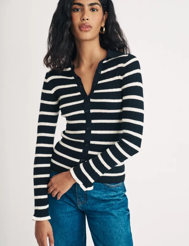 Black And White Stripe Wool Blend Ribbed Cardigan sold by Nobody's Child