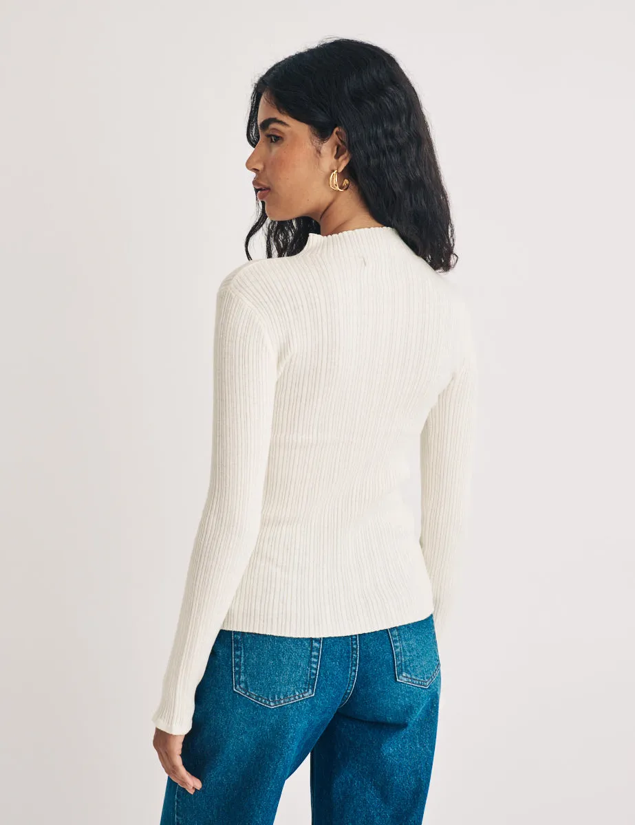 Cream Funnel Neck Wool Blend Ribbed Top sold by Nobody's Child product image thumbnail 4
