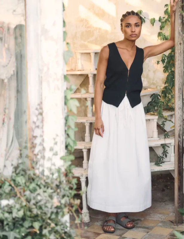 White Drawstring Midi Skirt sold by Nobody's Child