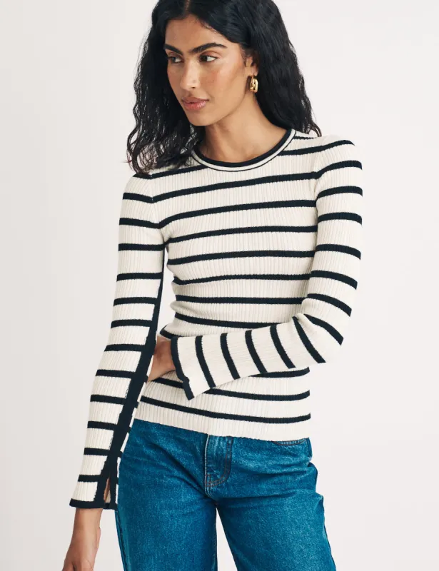 Black And White Wool Blend Stripe Ribbed Top made by Nobody's Child
