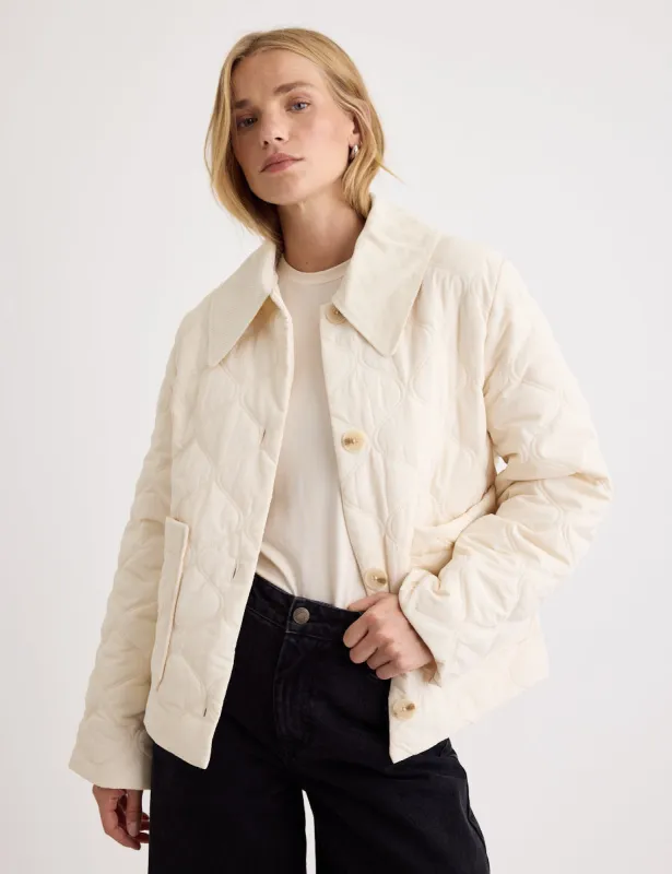 Beige Quilted Collared Jacket made by Nobody's Child