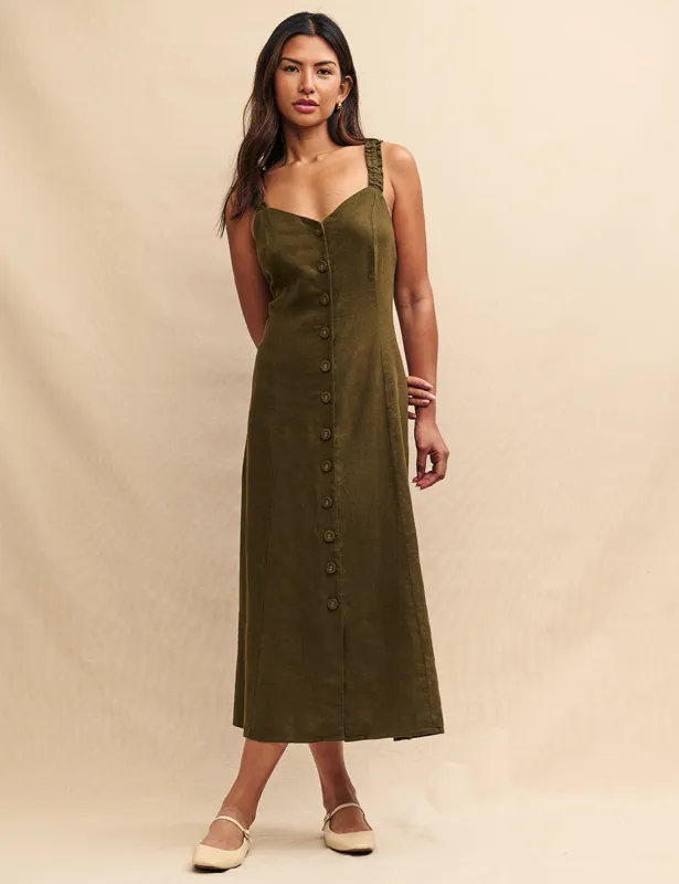 Khaki Green Gill Midi Dress sold by Nobody's Child