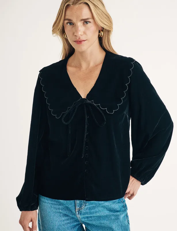 Black Velvet Long Sleeve Birdie Blouse sold by Nobody's Child