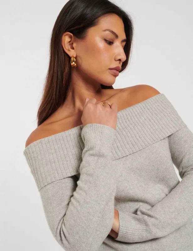 Grey Knitted Bardot Jumper sold by Nobody's Child
