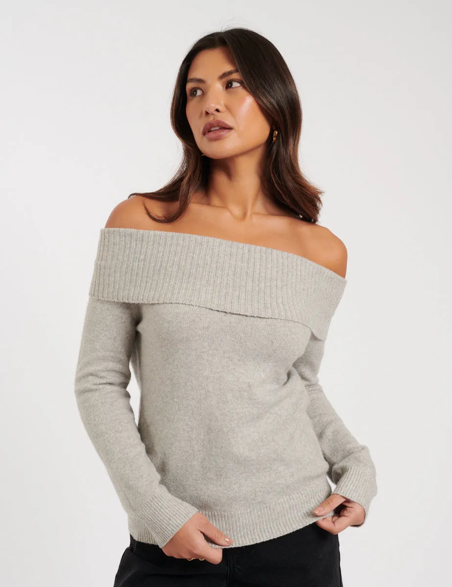Grey Knitted Bardot Jumper sold by Nobody's Child product image thumbnail 3