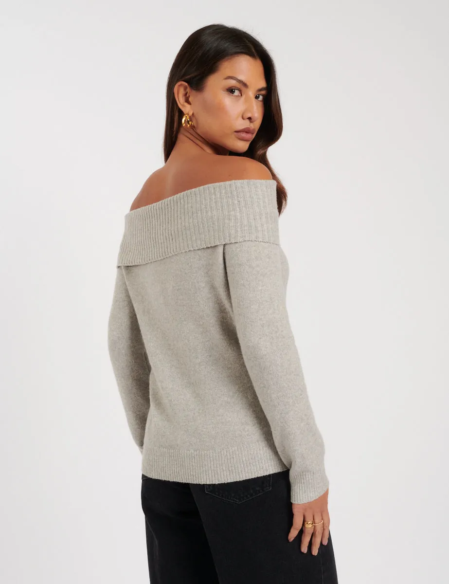 Grey Knitted Bardot Jumper sold by Nobody's Child product image thumbnail 4