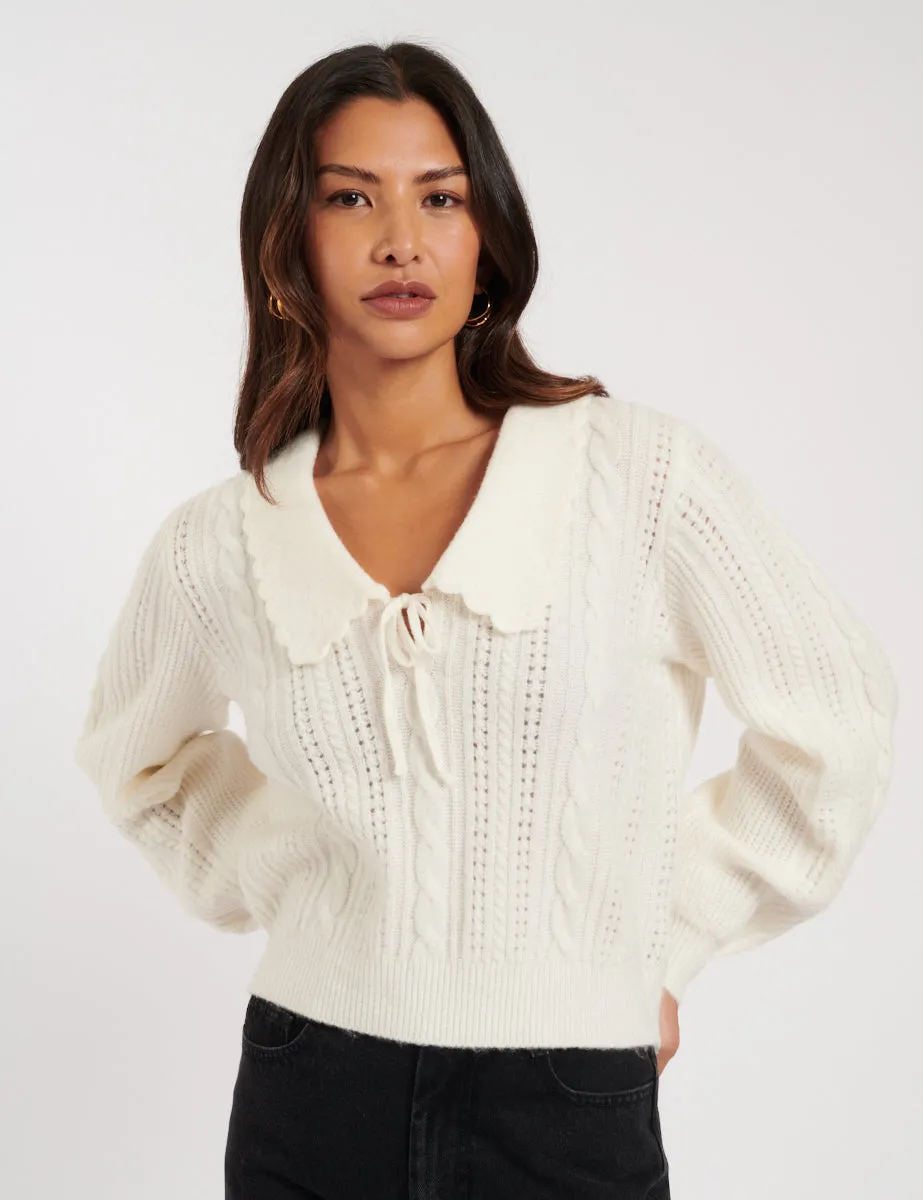 Cream Collar Pointelle Knitted Jumper sold by Nobody's Child