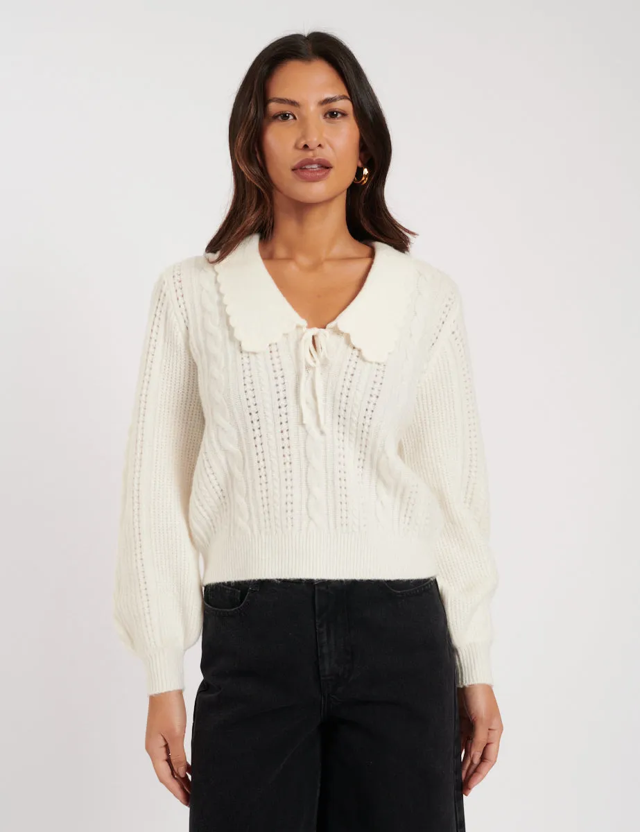 Cream Collar Pointelle Knitted Jumper sold by Nobody's Child product image thumbnail 3