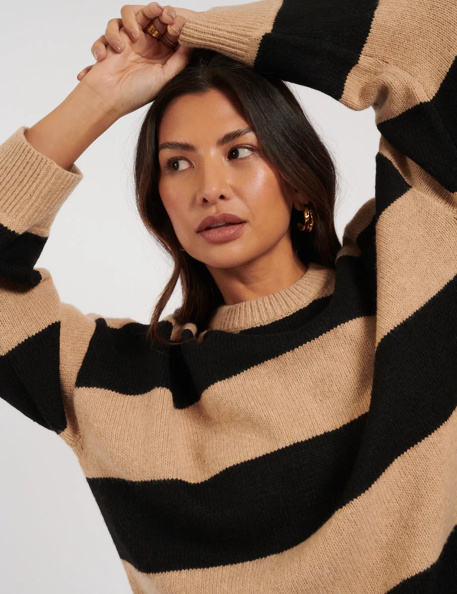 Black And Beige Striped Knitted Jumper sold by Nobody's Child product image thumbnail 2