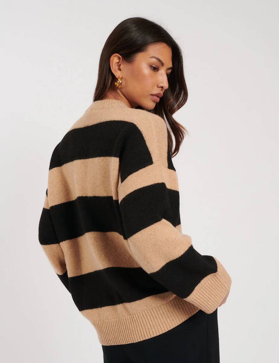 Black And Beige Striped Knitted Jumper sold by Nobody's Child product image thumbnail 4