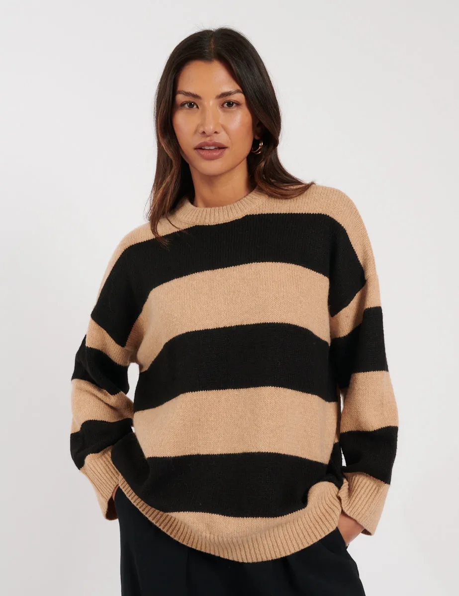 Black And Beige Striped Knitted Jumper sold by Nobody's Child