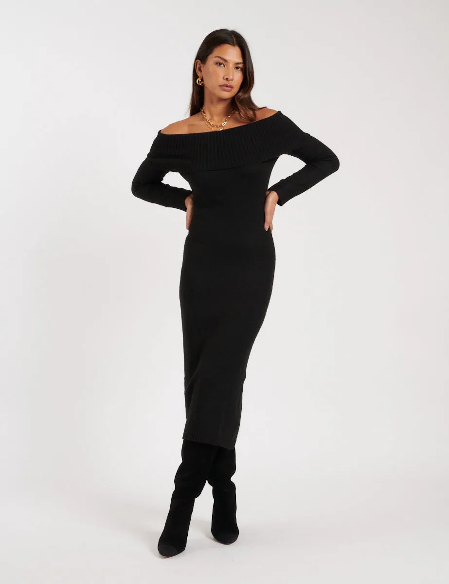 Black Bardot Knitted Midi Dress sold by Nobody's Child product image thumbnail 3