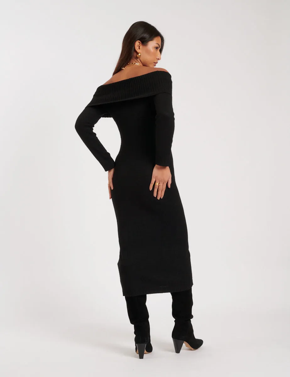 Black Bardot Knitted Midi Dress sold by Nobody's Child product image thumbnail 4