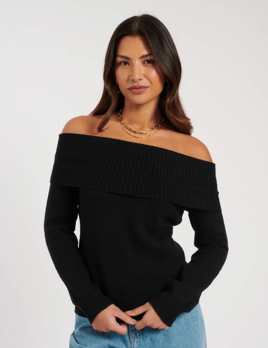 Black Knitted Bardot Jumper sold by Nobody's Child product image thumbnail 3