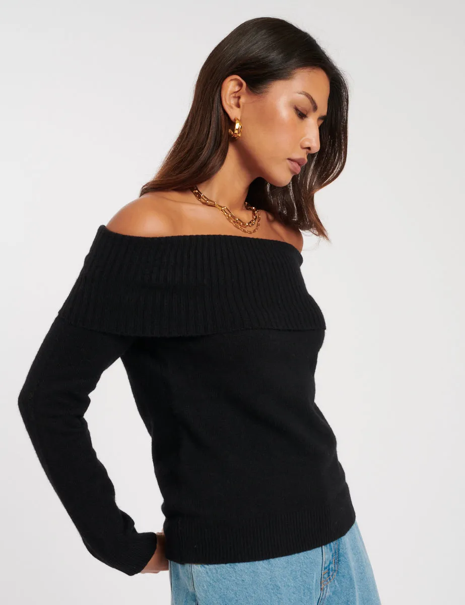 Black Knitted Bardot Jumper sold by Nobody's Child product image thumbnail 4
