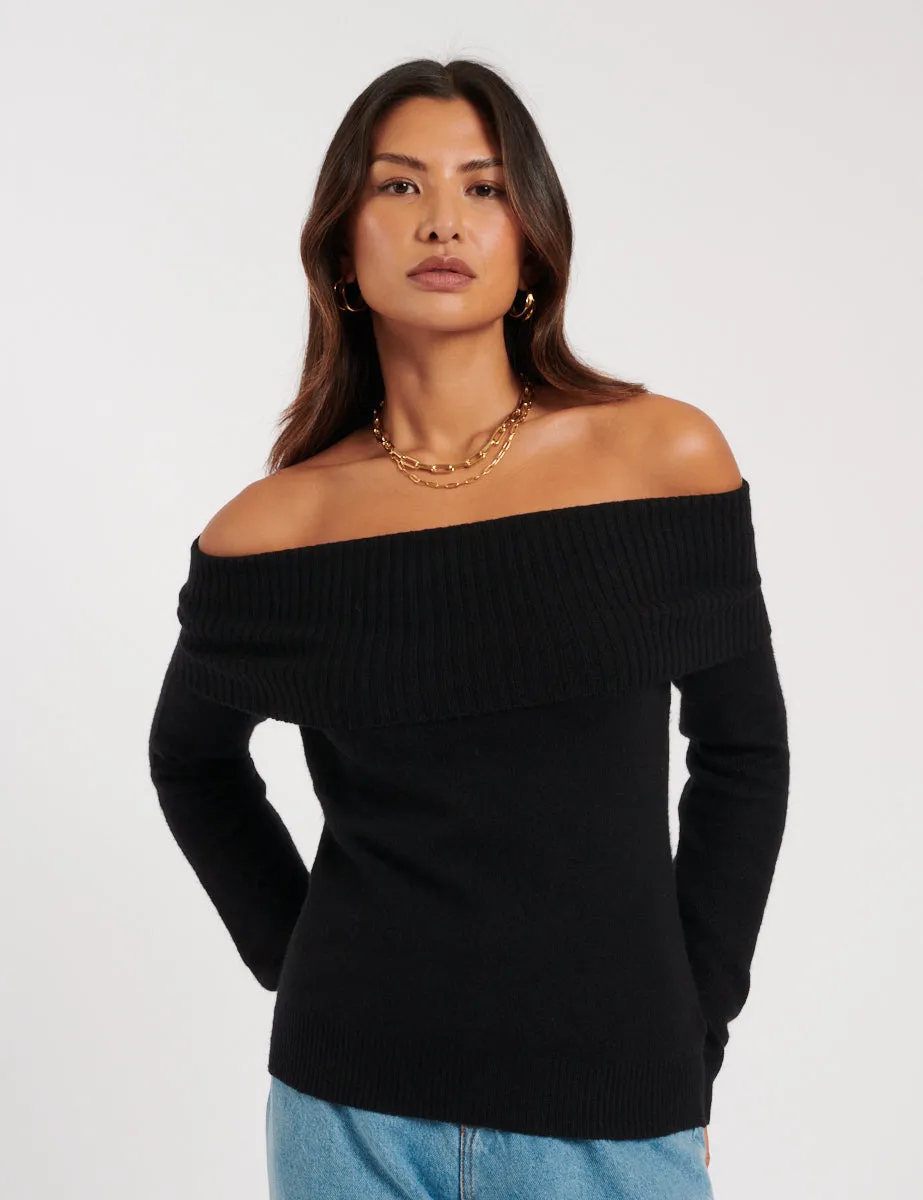 Black Knitted Bardot Jumper sold by Nobody's Child