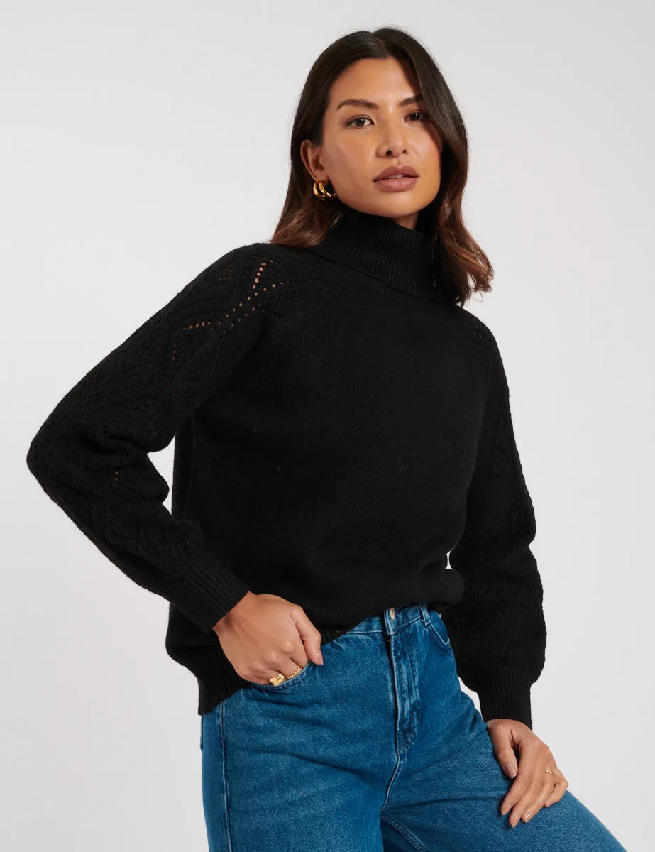 Black Roll Neck Pointelle Knitted Jumper sold by Nobody's Child product image thumbnail 4