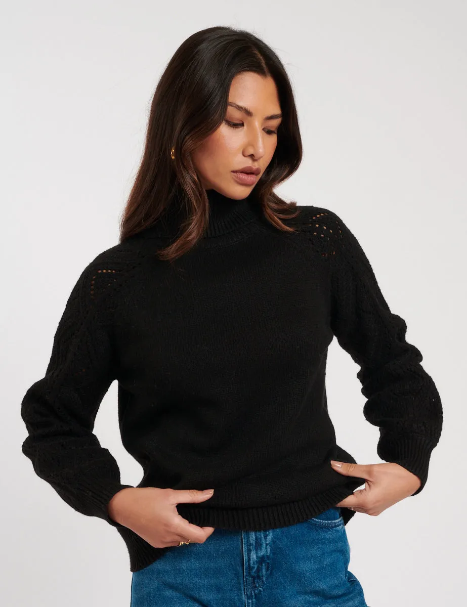 Black Roll Neck Pointelle Knitted Jumper sold by Nobody's Child product image thumbnail 3