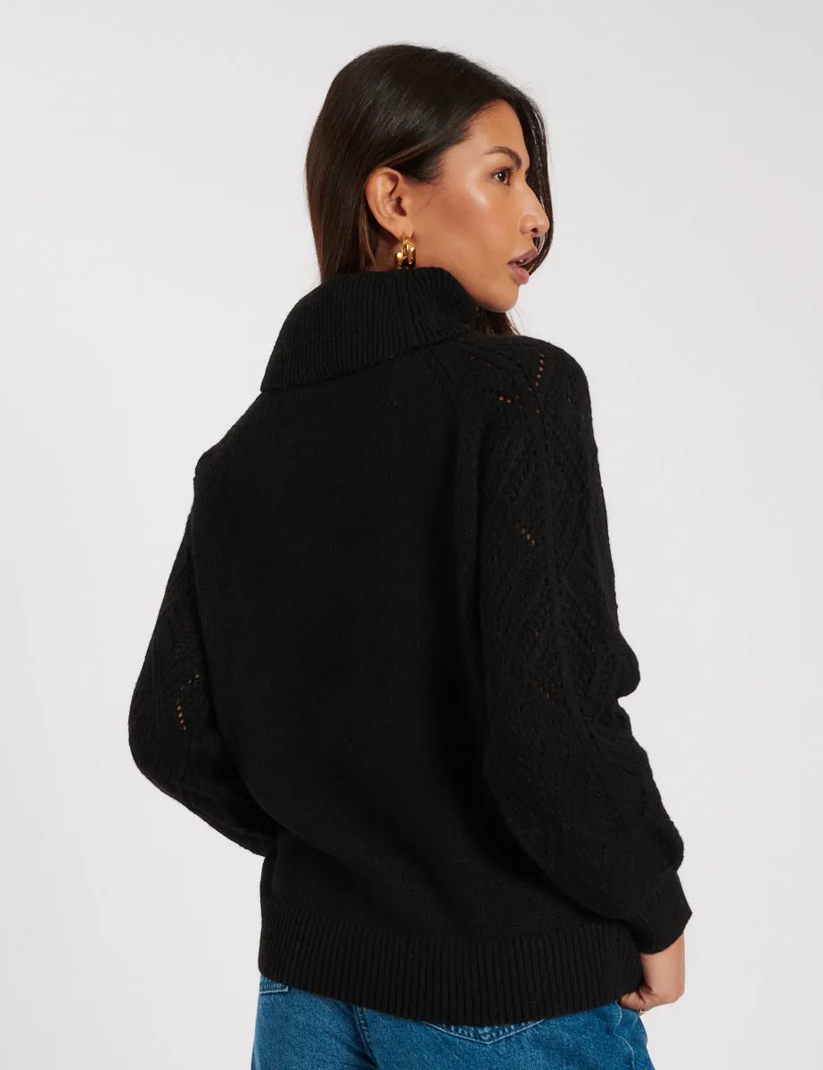 Black Roll Neck Pointelle Knitted Jumper sold by Nobody's Child product image thumbnail 5
