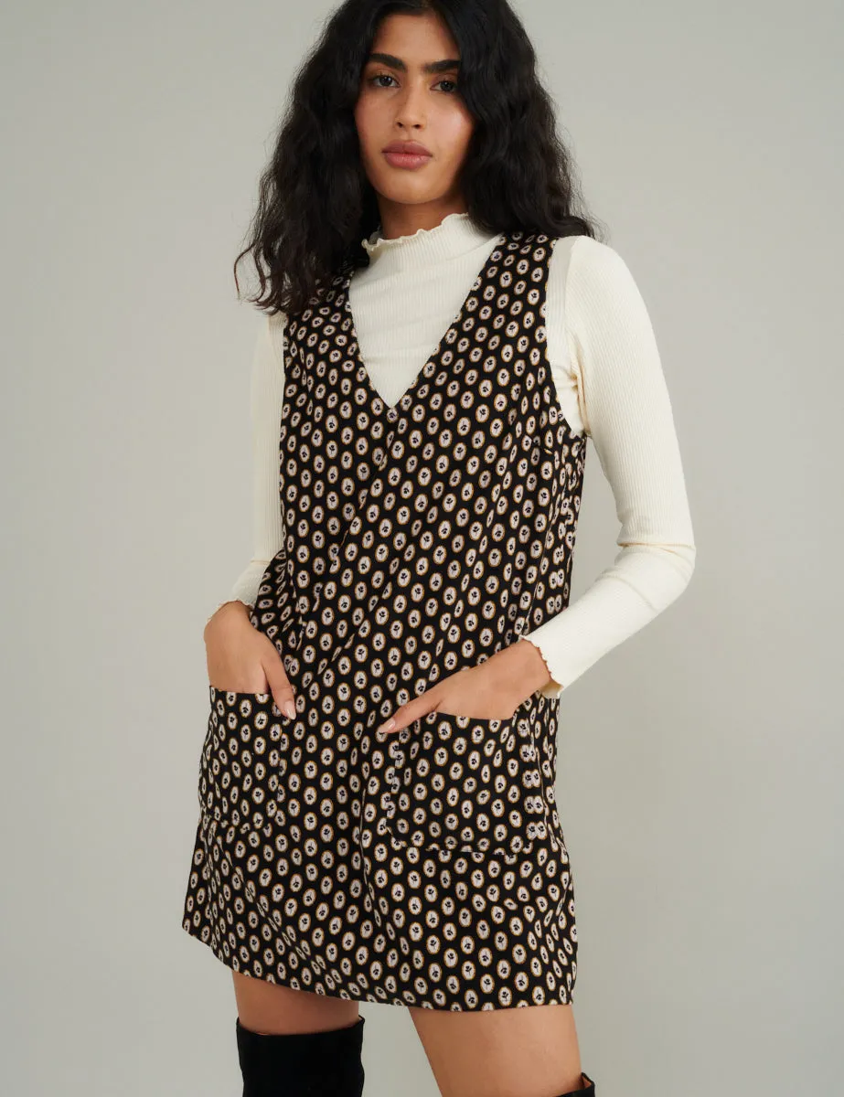 Black Cord Printed Piper Mini Pinafore Dress sold by Nobody's Child