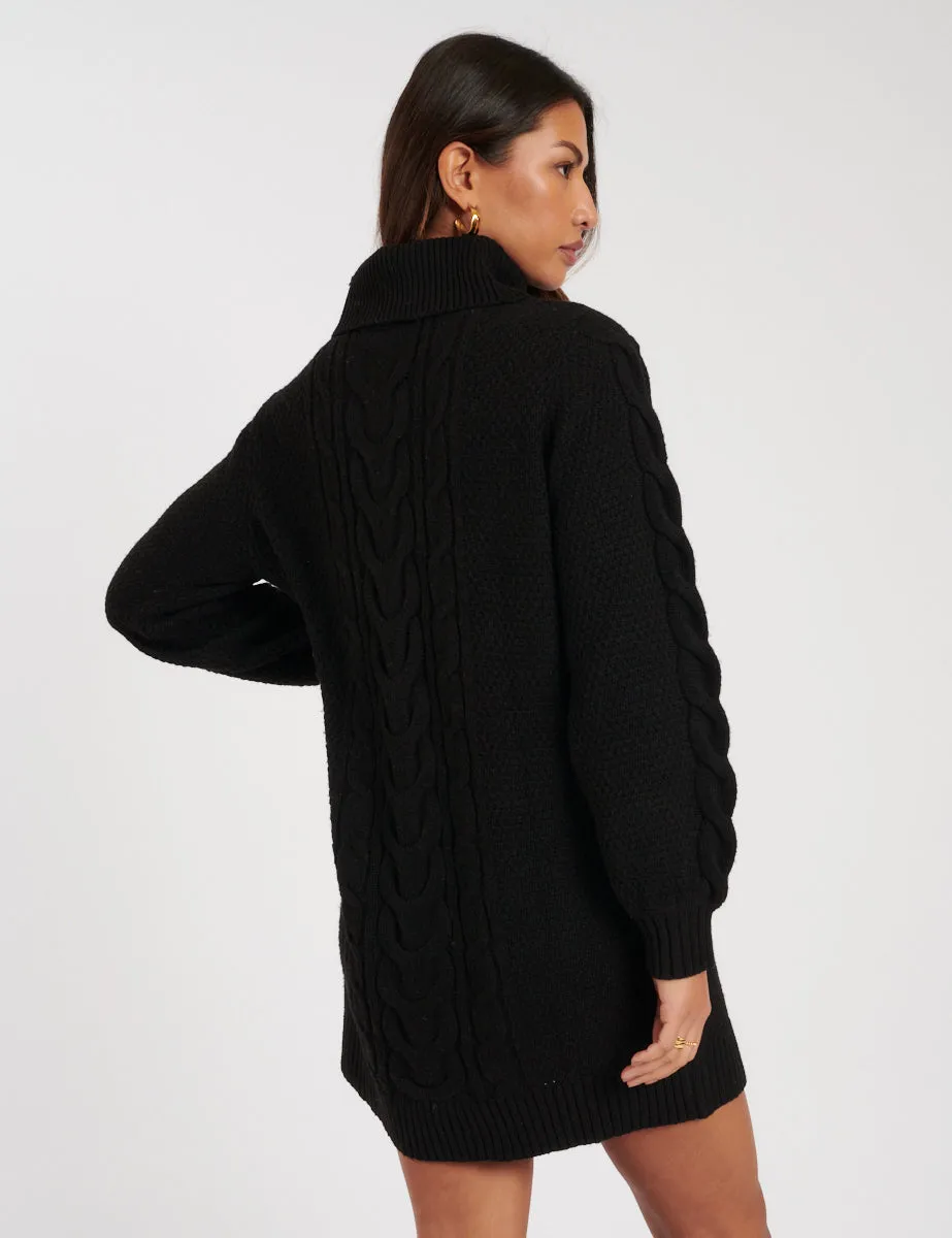 Black Roll Neck Cable Knitted Mini Dress sold by Nobody's Child product image thumbnail 5