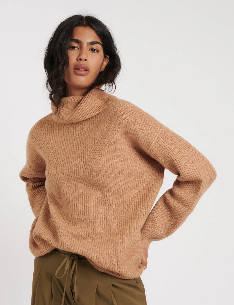 Camel Roll Neck Longline Knitted Jumper sold by Nobody's Child product image thumbnail 5
