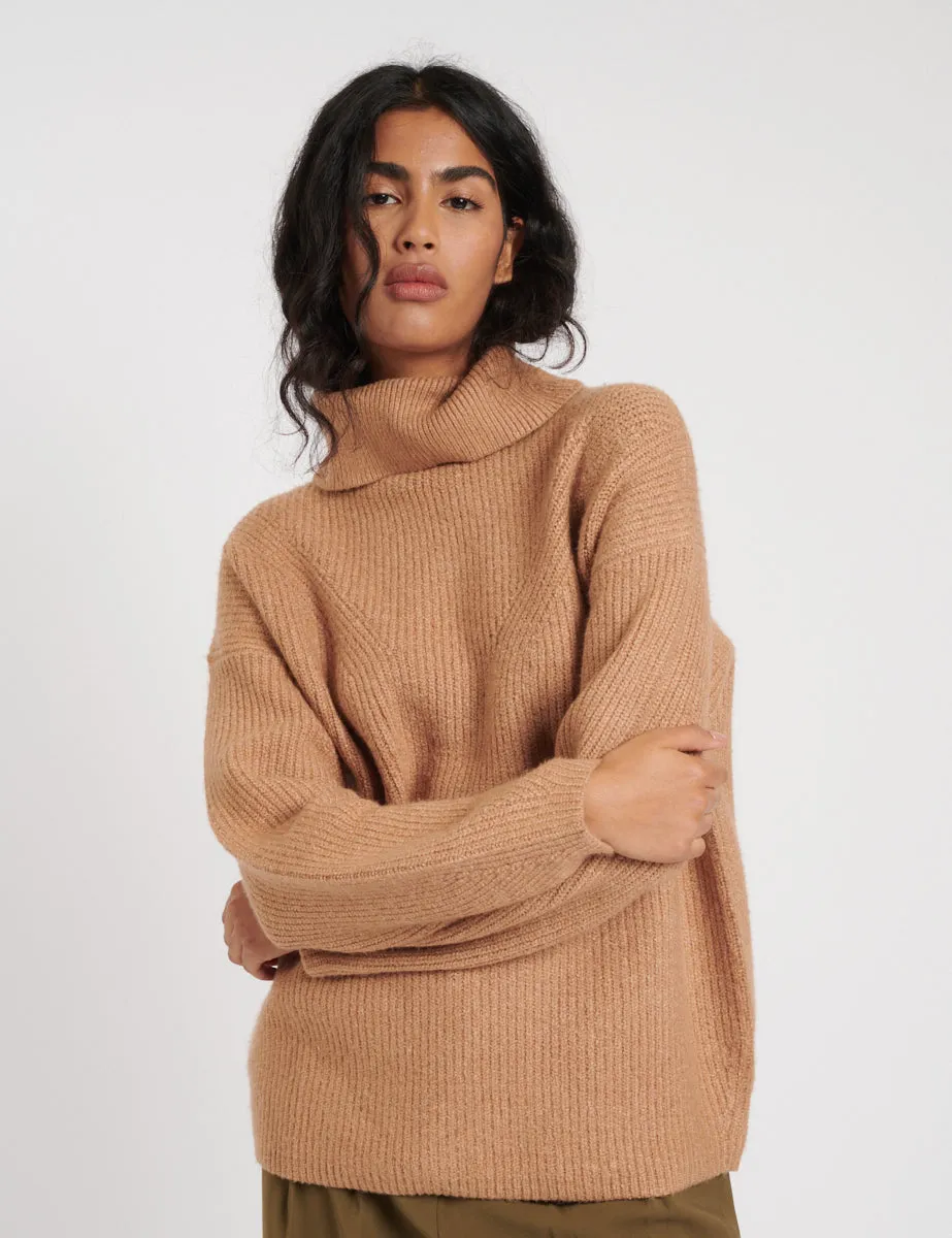 Camel Roll Neck Longline Knitted Jumper sold by Nobody's Child product image thumbnail 2