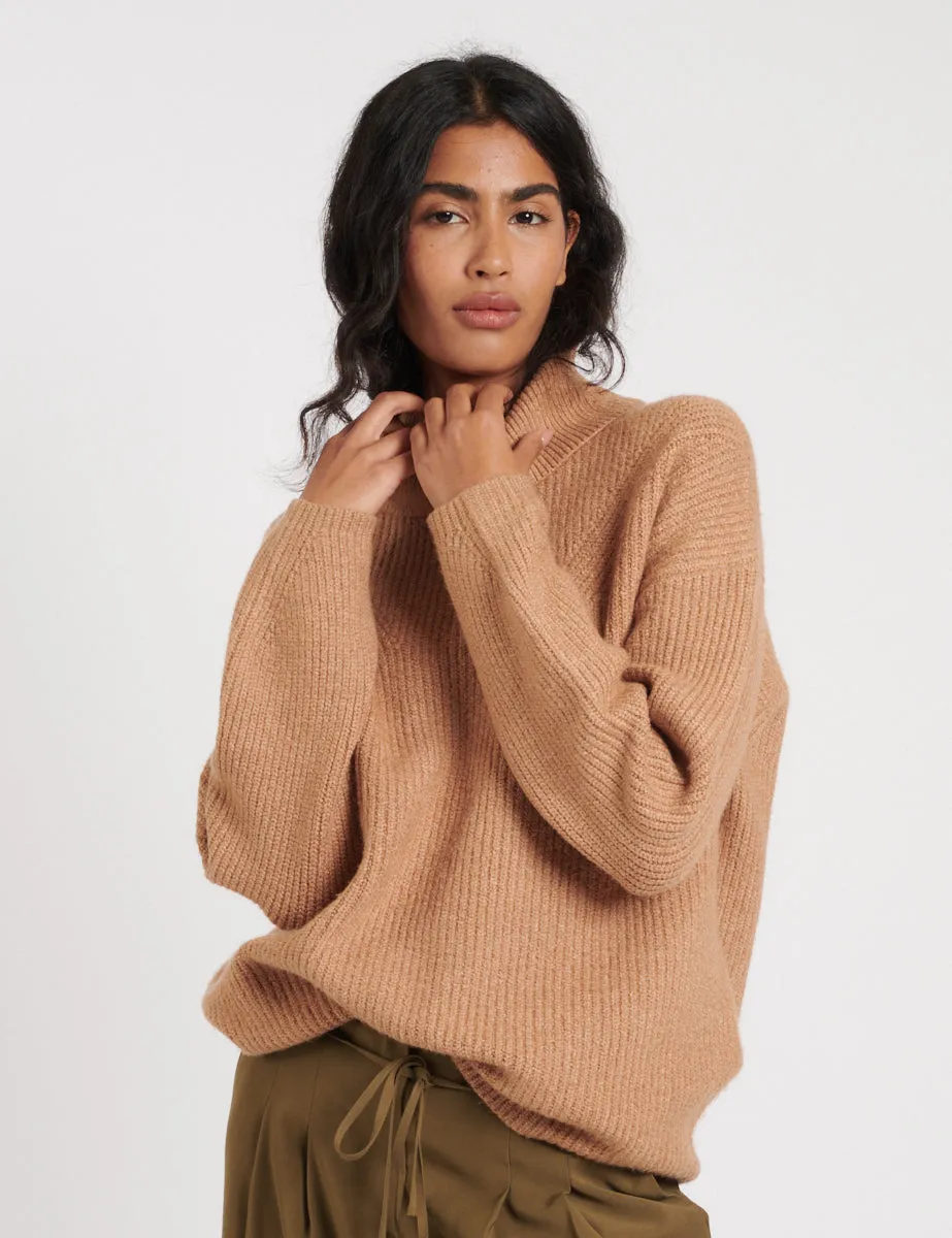 Camel Roll Neck Longline Knitted Jumper sold by Nobody's Child product image thumbnail 4