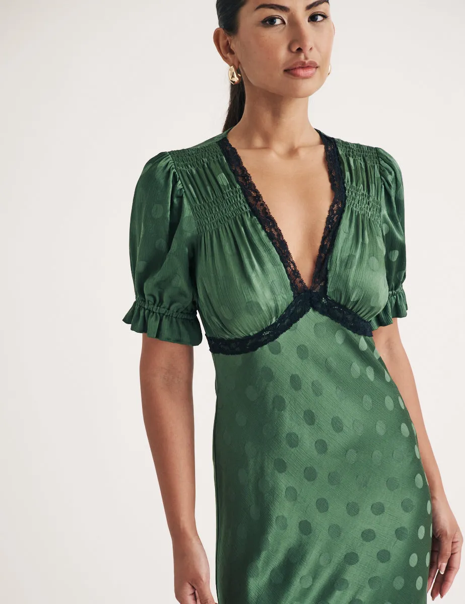 Green jacquard Polka Dot Angela Midi Dress sold by Nobody's Child product image thumbnail 2