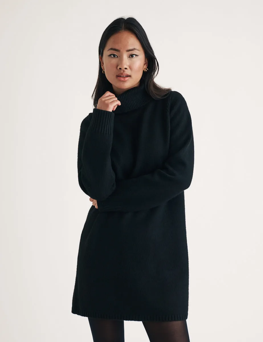 Black Knitted Roll Neck Mini Jumper Dress sold by Nobody's Child