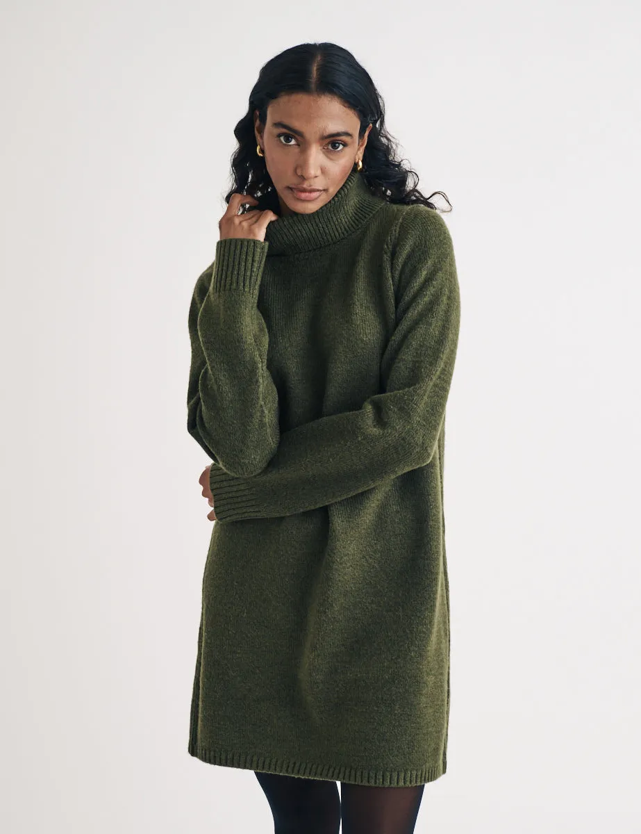 Green Knitted Roll Neck Mini Jumper Dress sold by Nobody's Child product image thumbnail 3