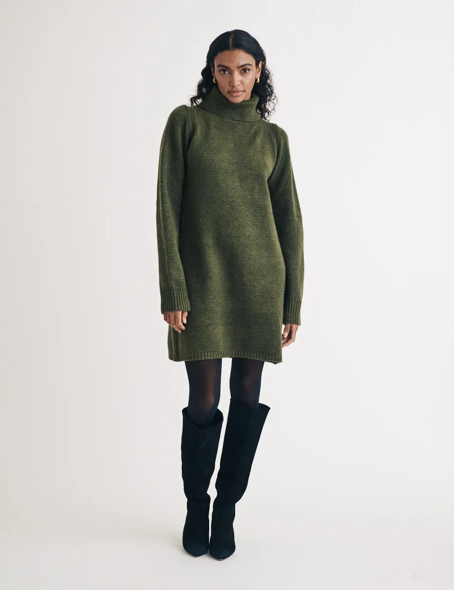 Green Knitted Roll Neck Mini Jumper Dress sold by Nobody's Child