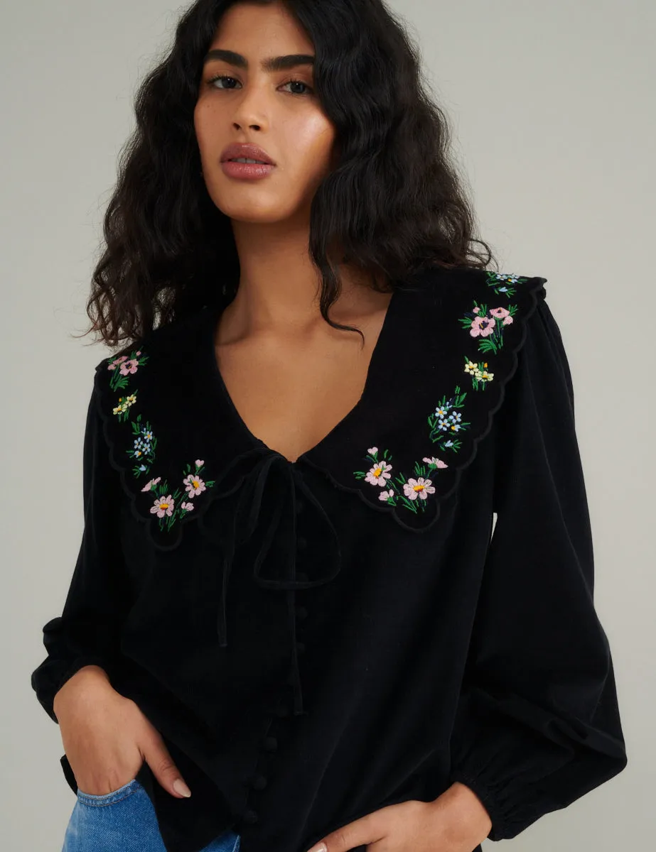 Black Cord Embroidered Birdie Blouse sold by Nobody's Child