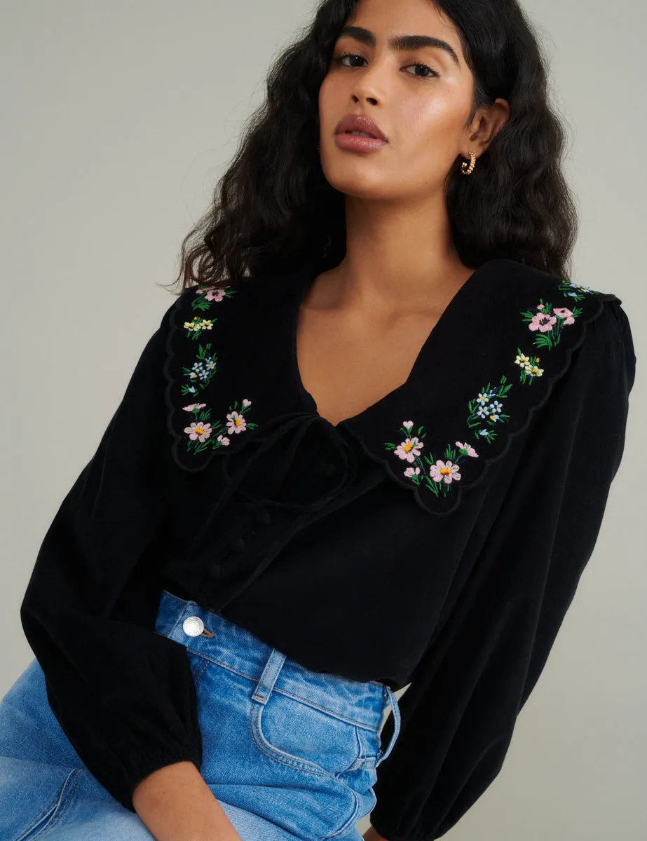 Black Cord Embroidered Birdie Blouse sold by Nobody's Child product image thumbnail 3