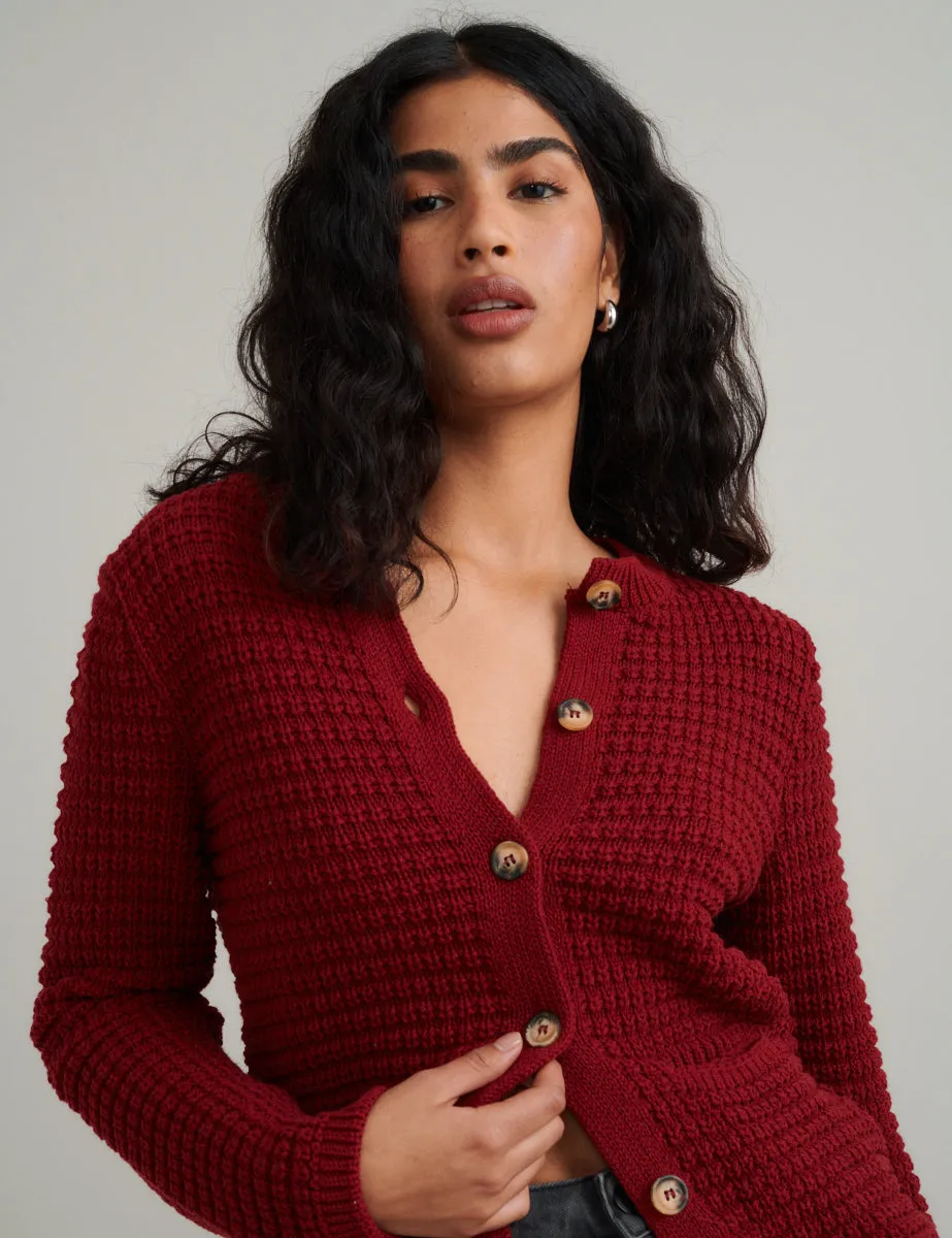 Burgundy Textured Knitted Cardigan sold by Nobody's Child product image thumbnail 3