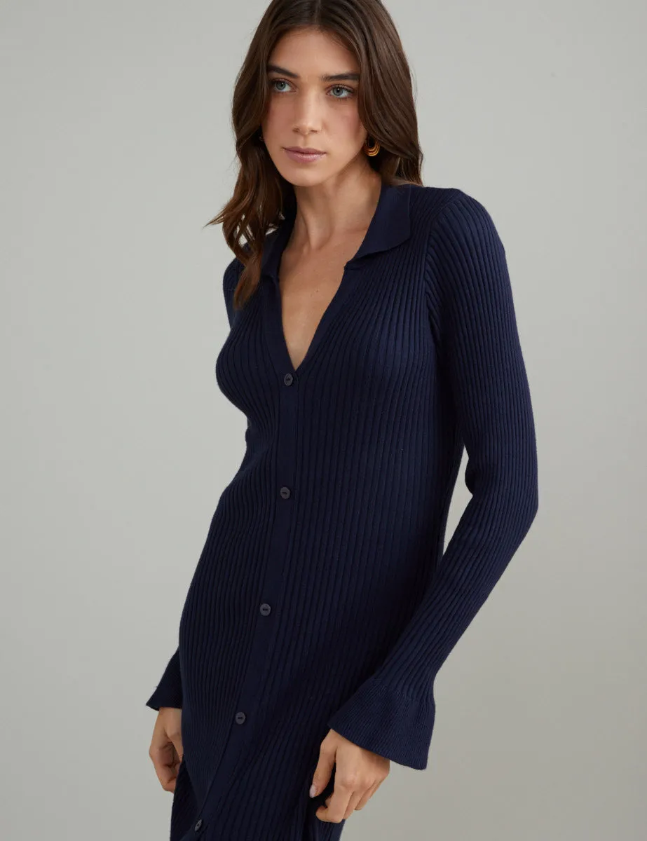 Navy Ribbed Knitted Polo Midi Dress sold by Nobody's Child product image thumbnail 3