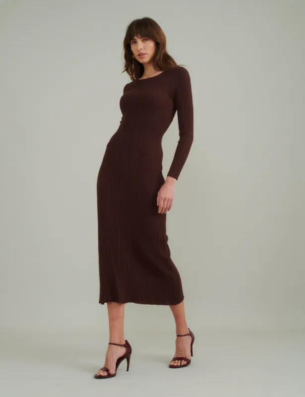Brown Ribbed Knitted Midi Dress sold by Nobody's Child