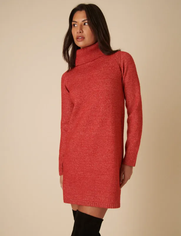 Red Knitted Roll Neck Mini Jumper Dress sold by Nobody's Child