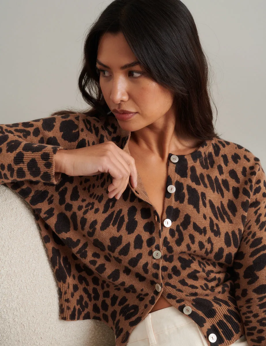 Leopard Print Crew Neck Knitted Cardigan sold by Nobody's Child