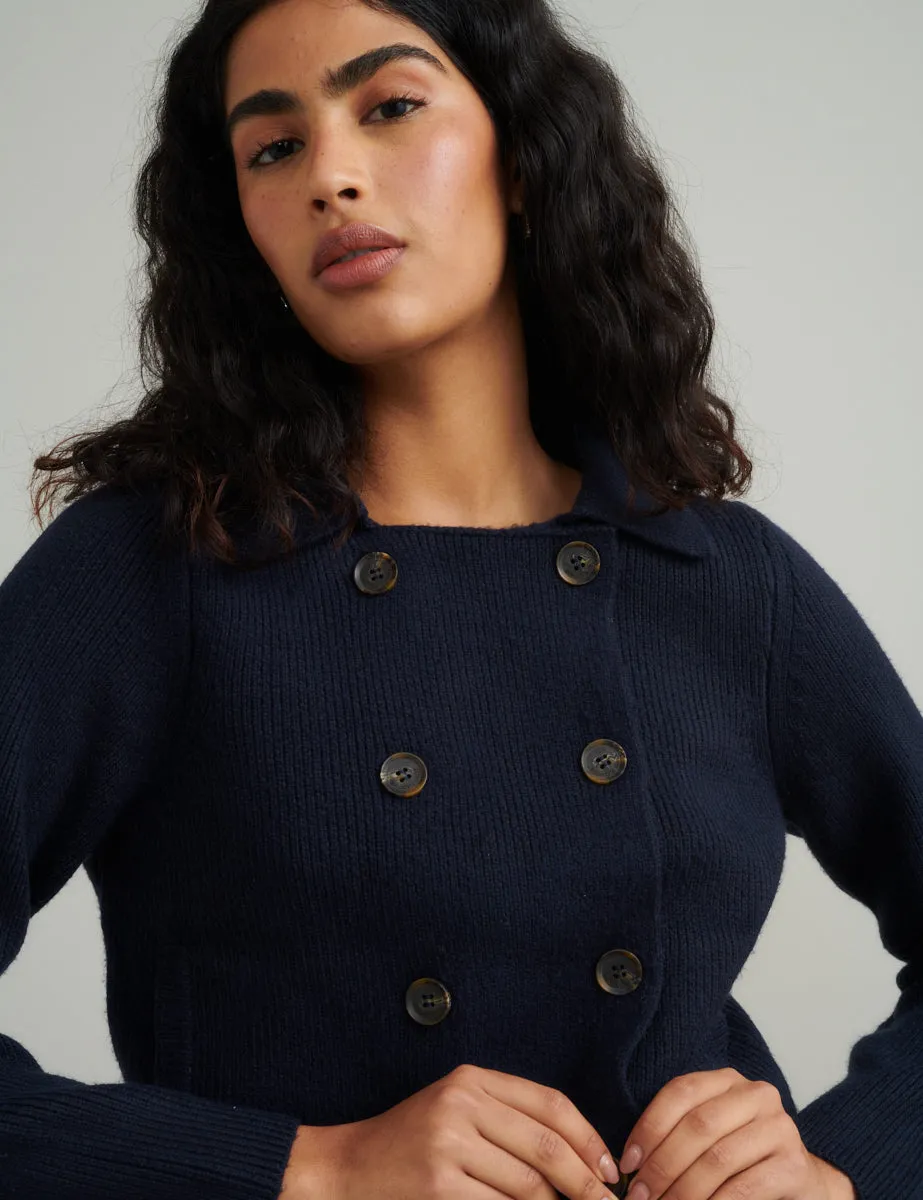 Navy Double Breasted Collar Cardigan sold by Nobody's Child product image thumbnail 2